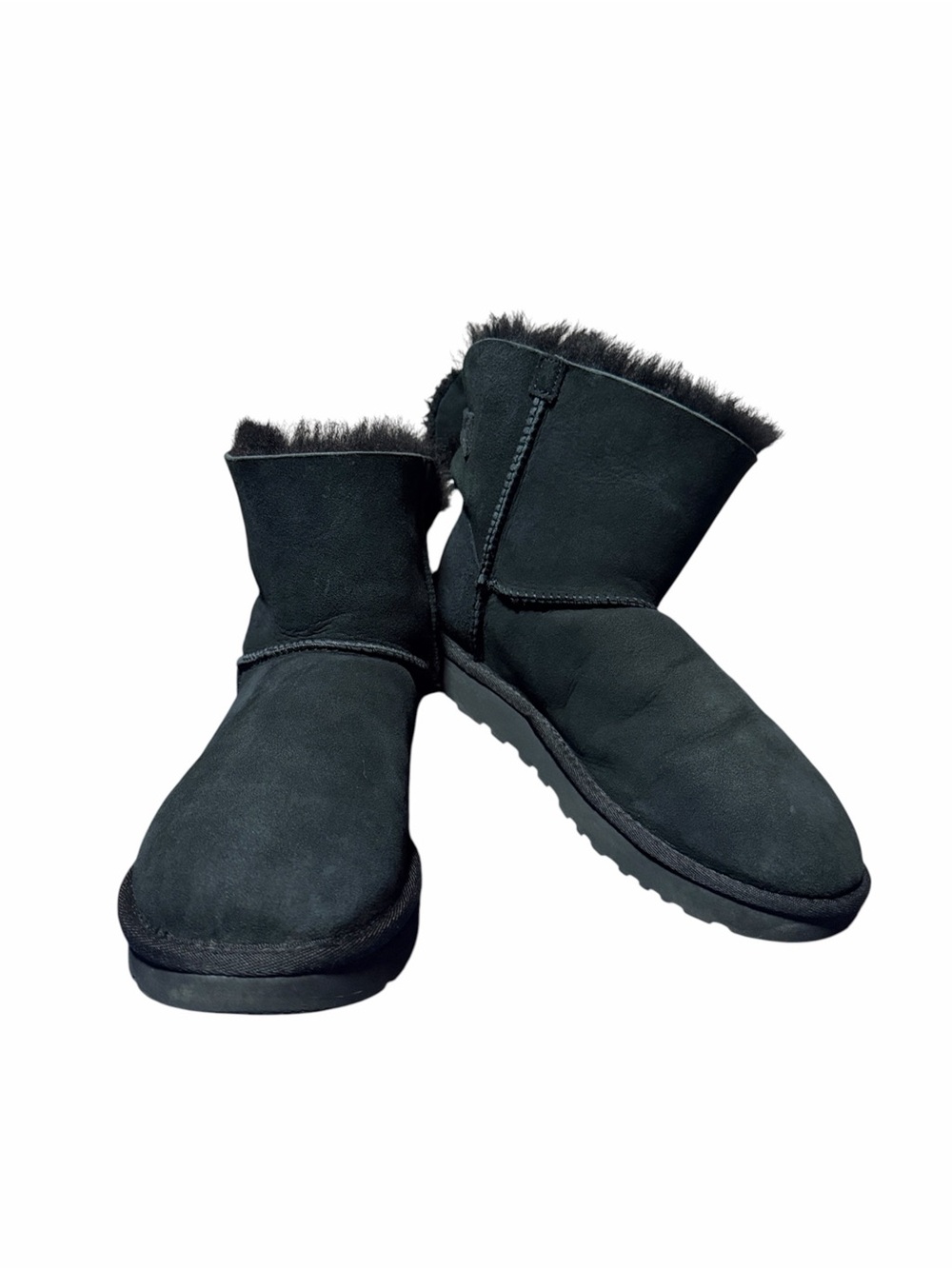 UGG Arielle Black Sheepskin Suede Bow Detail Booties Sz 9